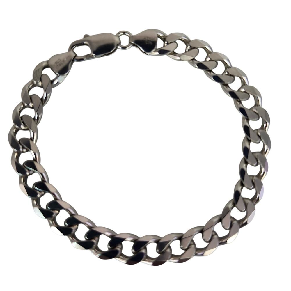 Solid 925 Sterling Silver Curb Chain Link Bracelet Italy - 8 Inches, 21.8g